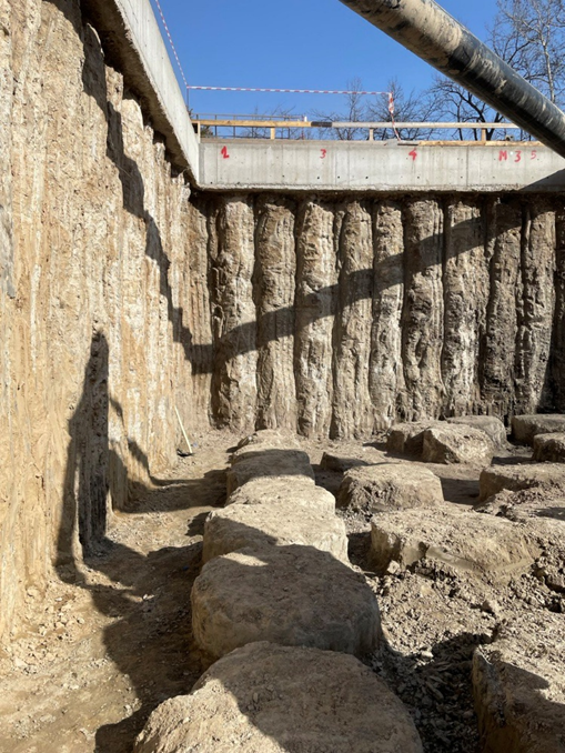 Подпорная стена (ограждение котлована) и усиление грунта в технологии перемешивания грунта DSM